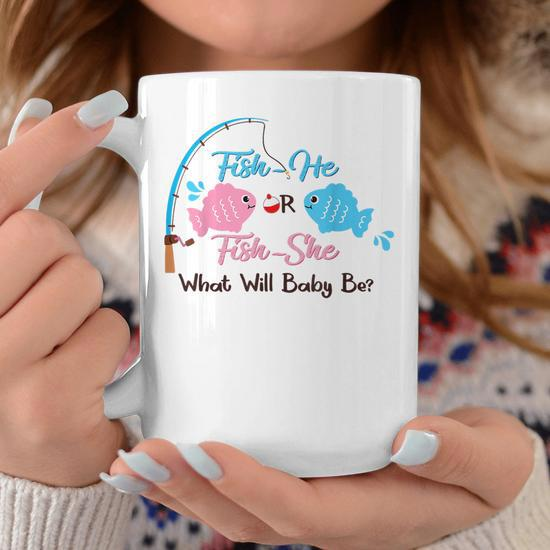 Fish-He Or Fish-She Dad To Be Gender Reveal Baby Shower Coffee Mug