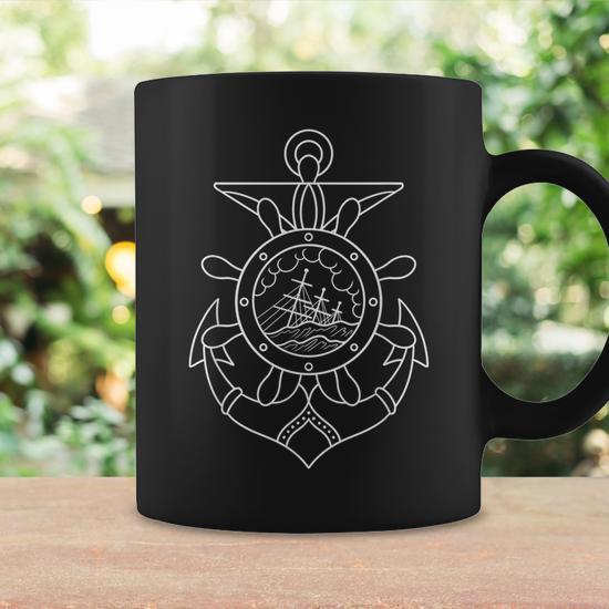 American Traditional Nautical Anchor Outline Tattoo Coffee Mug | Mazezy