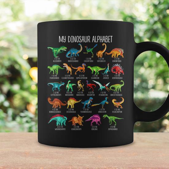 Types Of Dinosaurs Alphabet A-Z Abc Dino Identification Coffee Mug | Mazezy