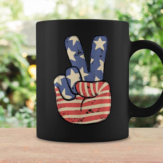 Vintage Patriotic Peace Hand Sign 4Th Of July American Flag Coffee Mug |  Mazezy