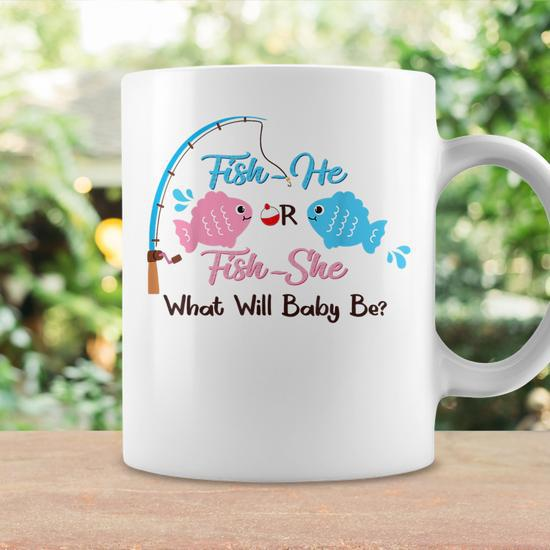 Fishhe Or Fishshe Gender Reveal Decorations Gone Fishing Coffee