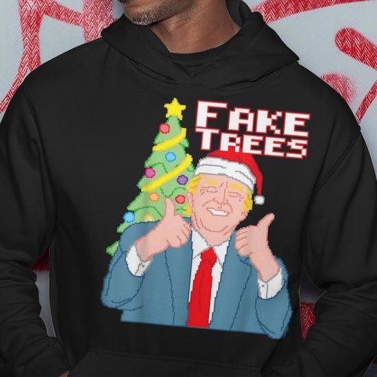 Fake Trees Us President Donald Trump Ugly Christmas Sweater Hoodie Monsterry