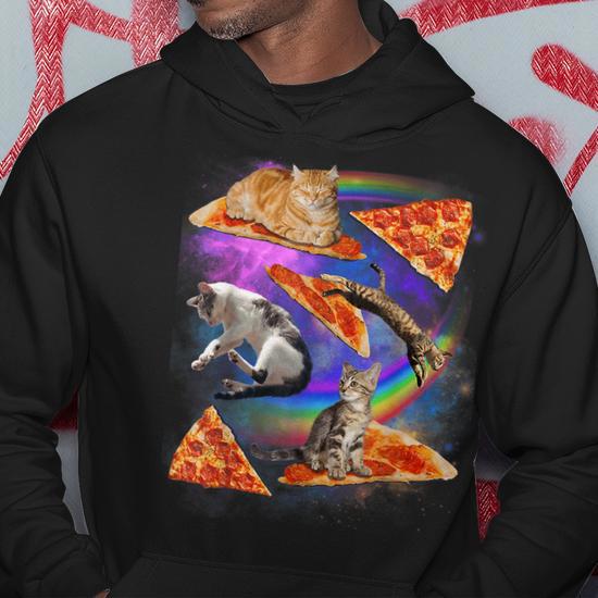 Funny Galaxy Cat In Space Cat Riding Pizza Hoodie Monsterry