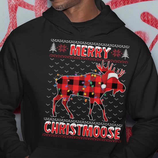 Merry Christmoose Christmas Moose Santa Ugly Sweater Hoodie Monsterry