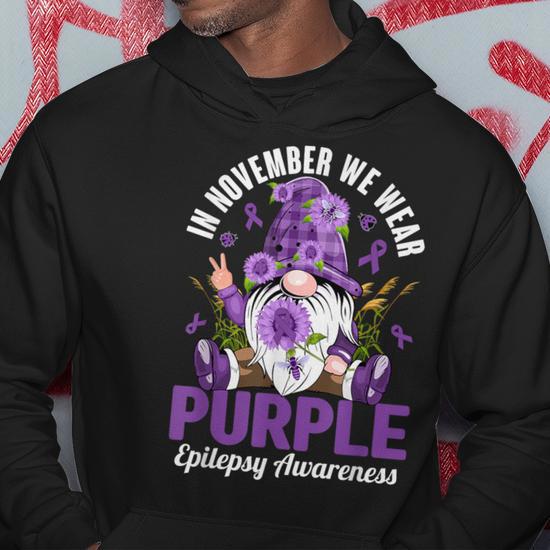 In November We Wear Purple Epilepsy Awareness Gnome Hoodie Monsterry