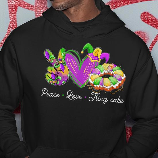 Peace Love King Cake Mardi Gras Party Carnival King Long Sleeve T