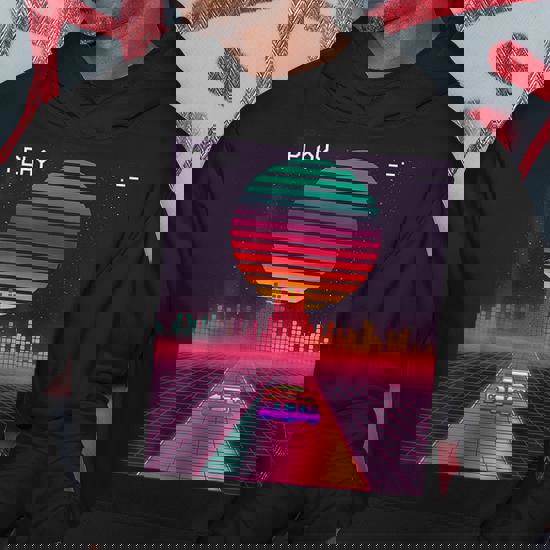 Retro 80S Cyberpunk Synthwave Sunset Fast Car In Outrun Grid Retro 80S Cyberpunk Synthwave Sunset Fast Car In Outrun Grid