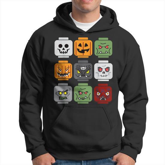 Halloween Building Brick Head Pumpkin Ghost Zombie Friends T-Shirt