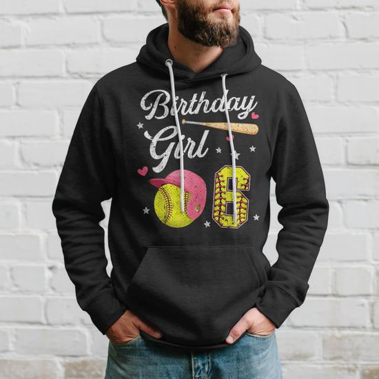 6Th Birthday Girl Softball Player Themed Six 6 Years Old Softball Funny Gifts Hoodie Mazezy DE