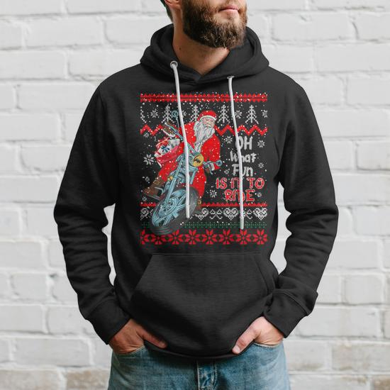 Biker Santa Motorcycle Ugly Christmas Sweater Hoodie Monsterry