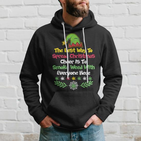 Funny Christmas Marjuana Hoodie, Cannabis Christmas Clothes - Grinch + Weed 2024 = Jolly Elf