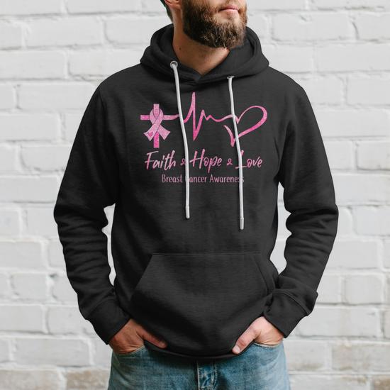 Faith Hope Love Breast Cancer Awareness Ribbon Heartbeat Hoodie Mazezy