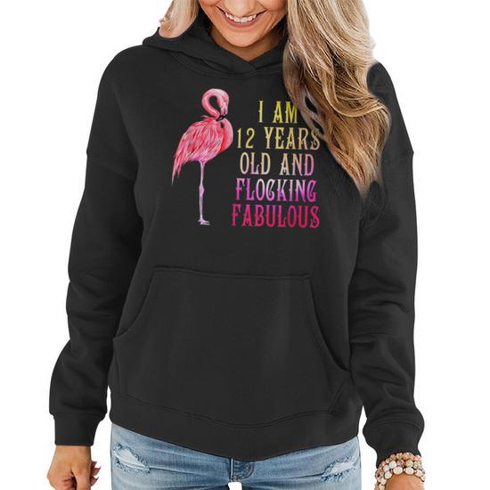 12Nd Birthday Pink Watercolor Flamingo 12 Year T Women Sweatshirt