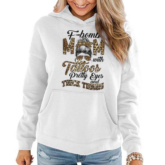 Funny Leopard F-Bomb Mom with Pretty Eyes and Thick Thighs Women Hoodie