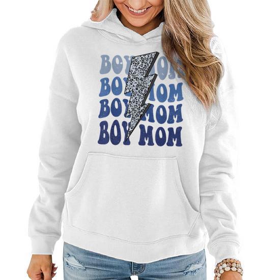 Retro Leopard Boy Mom Lightning Bolt Western Country Mama Gifts for Mom Funny Gifts Women Hoodie