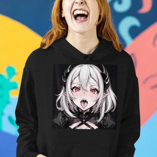 Lewd Anime Devil Girl Hentai Waifu Women Hoodie Mazezy