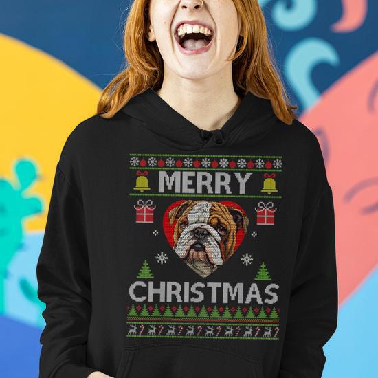 Merry Christmas English Bulldog Dog Ugly Sweater Women Hoodie Seseable UK