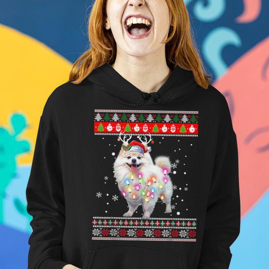 Ugly Sweater Christmas Pomeranian Dog Puppy Xmas Pajama Women Hoodie Seseable UK