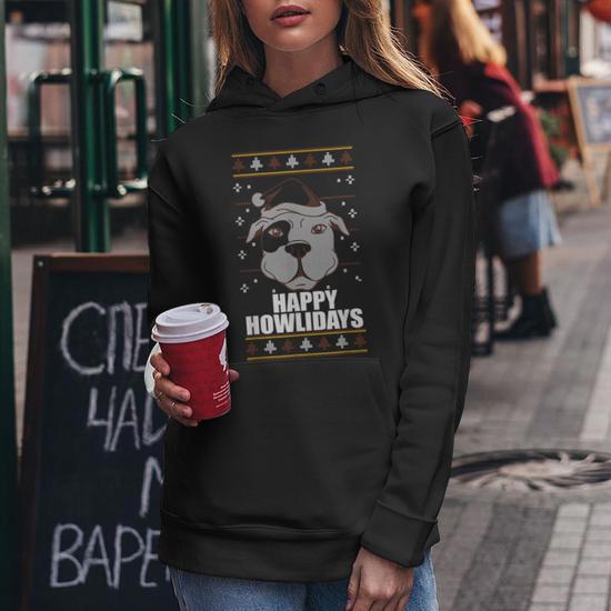 Happy Howlidays Ugly Christmas Sweater Pitbull Dog Meme Women Hoodie Monsterry