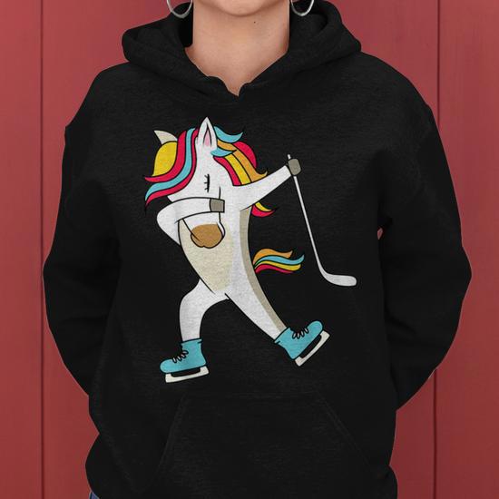 Dabbing Unicorn Hockey Stick Ice Skating Boys Girls Women Hoodie Mazezy