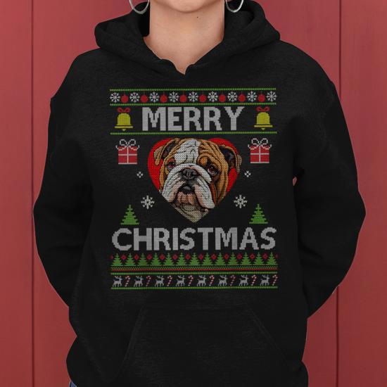 Merry Christmas English Bulldog Dog Ugly Sweater Women Hoodie Seseable UK