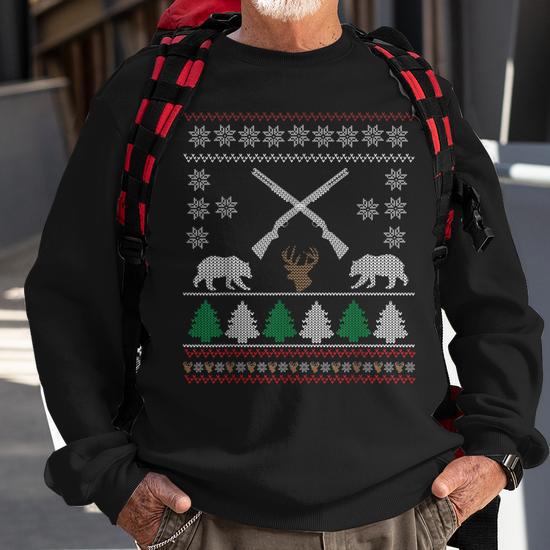 Ugly Christmas Sweater Hunting Gun Shooting Hunter Sweatshirt Monsterry CA