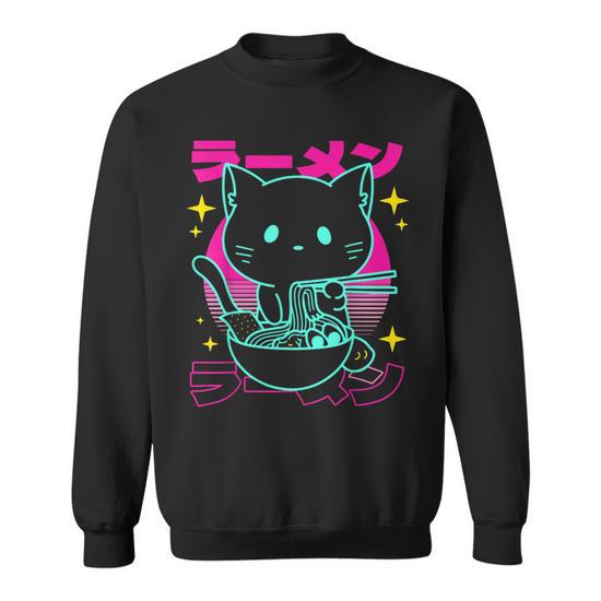 Anime Ramen Cat Retro Japanese Noodles Aesthetic Sweatshirt