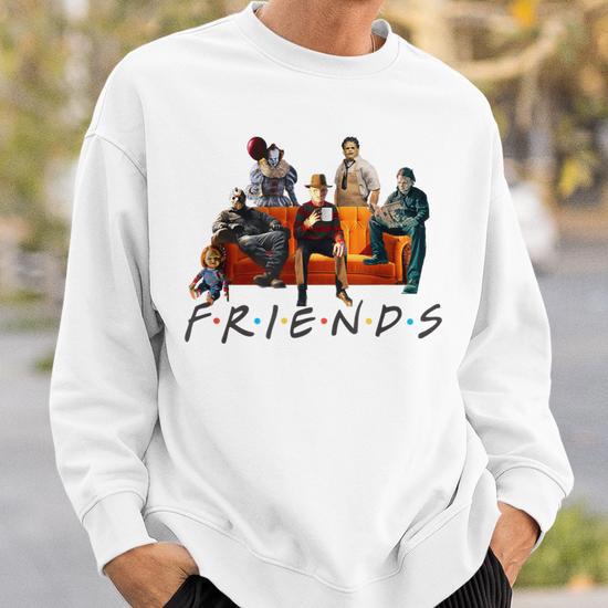 Halloween Friends Crew Gathering On A Spooky Orange Couch Sweatshirt Seseable UK