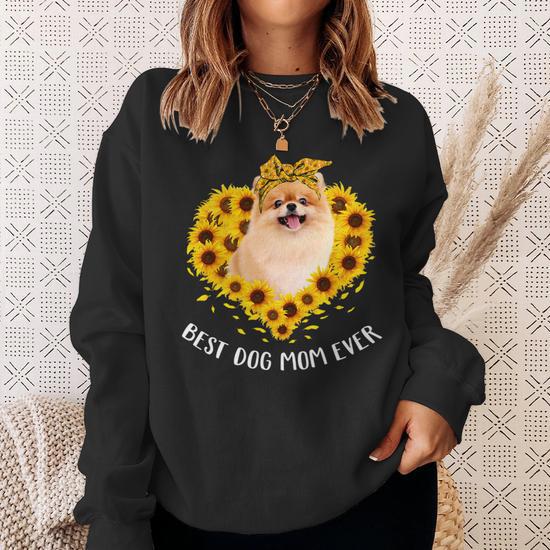 Dog Pomeranian Mom Sunflower Dog Mom Women Sweatshirt Monsterry