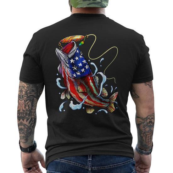 Bass Fishing Fish American Flag Dad Father Fourth Of July Men's