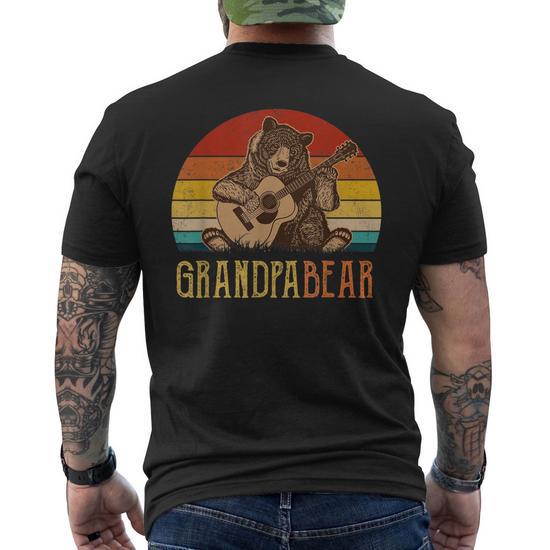 Cute Grandpa Bear Vintage Father's Day Retro Dad Guitar Men's Crewneck Short Sleeve Back-Print T-Shirt