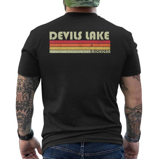 Devils Lake Michigan Funny Fishing Camping Summer Gift Mens Back Print  T-shirt