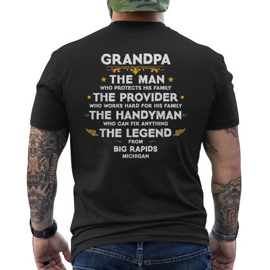 Grandpa Family Quote USA City Big Rapids Michigan Men's Back T-Shirt