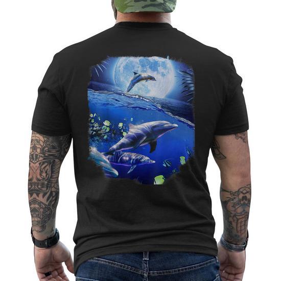 Moon Dolphin Space Dolphins Mens Back Print T shirt Seseable CA