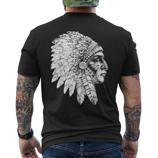 Native American Feather Headdress America Indian Chief Mens Back Print T shirt Monsterry