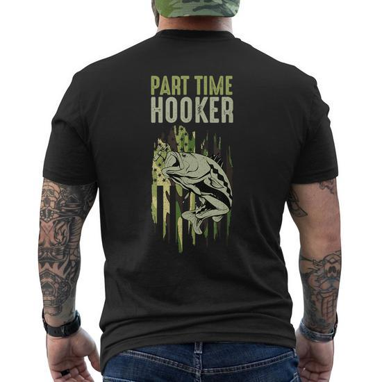 Part Time Hooker Funny Fishing Camouflage Flag Fishermen Mens Back Print  T-shirt