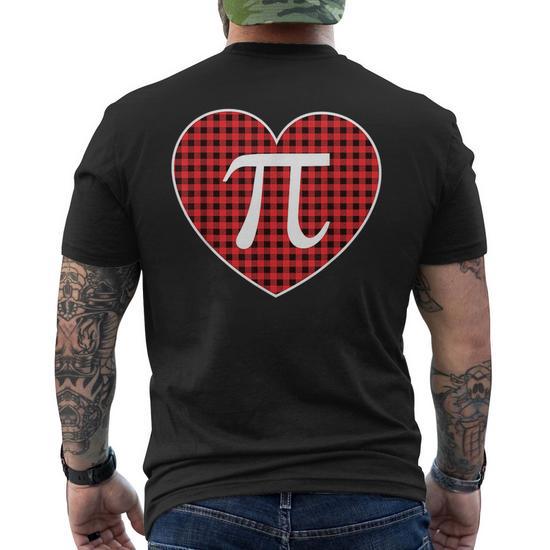 Pi Day Buffalo Plaid Heart 314 Symbol Math Nerd Gift Pi Day Funny Gifts Men's Back T-Shirt