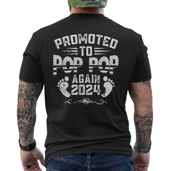 Promoted To Pop Pop Again 2024 Funny Pregnancy Announcement Mens Back Print T shirt Mazezy UK