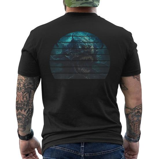 Retro Vintage Anime Deep Sea Monster Scary Ocean Fish 2 Mens Back Print T- shirt
