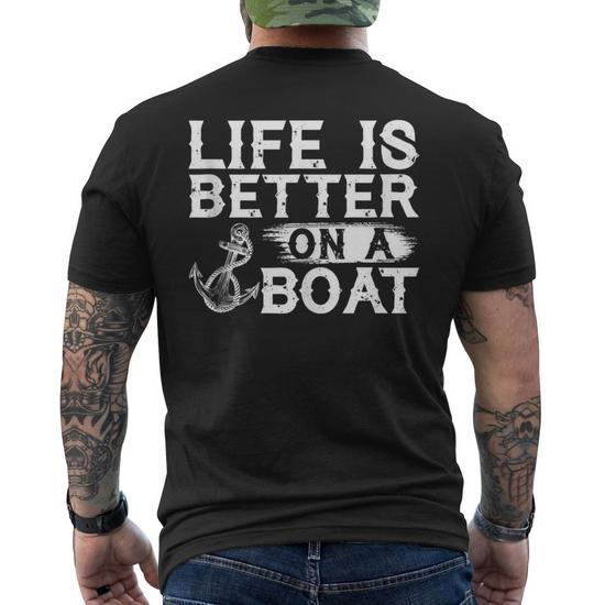 Vintage Life Is Better On A Boat Sailing Fishing Men's T-shirt Back Print
