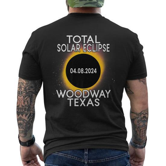Woodway Texas Path Of Totality Total Solar Eclipse 2024 Men's T-shirt Back  Print