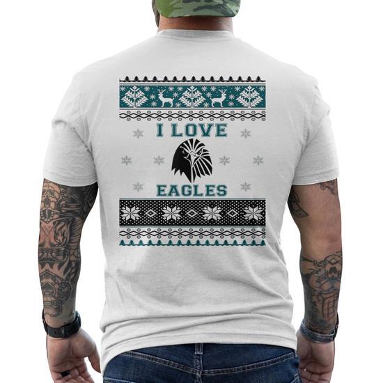 I Love Eagles Ugly Christmas Sweater Men s T shirt Back Print Mazezy