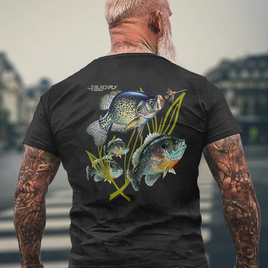 Black Fly Crappie Bluegill Fishing Panfish Flies Jig Mens Back Print T-shirt
