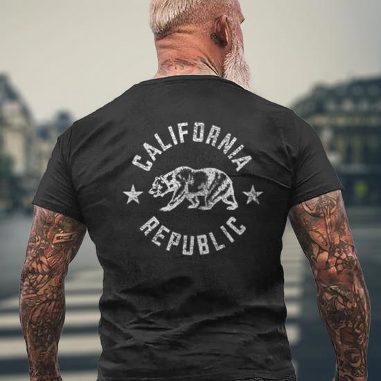 California Republic State Flag Grizzly Bear Men's T-shirt Back Print