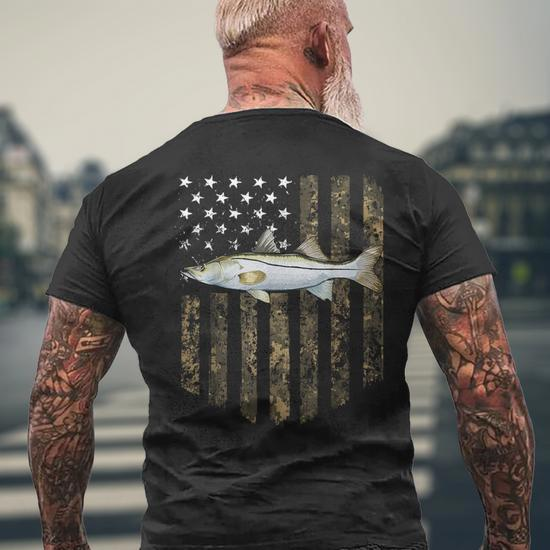 Camo American Flag Snook Fishing 4Th Of July Men's T-shirt Back