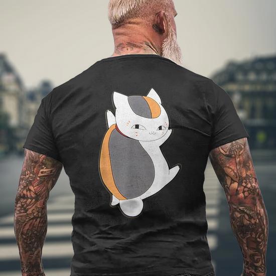 Funny Cat Nyanko Sensei Mens Back Print T-shirt | Mazezy