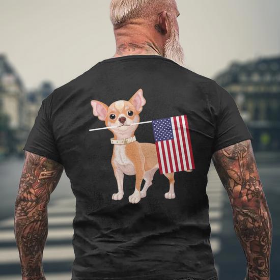 Funny Chihuahua Dog American Flag Dog 4Th Of July Mens Back Print