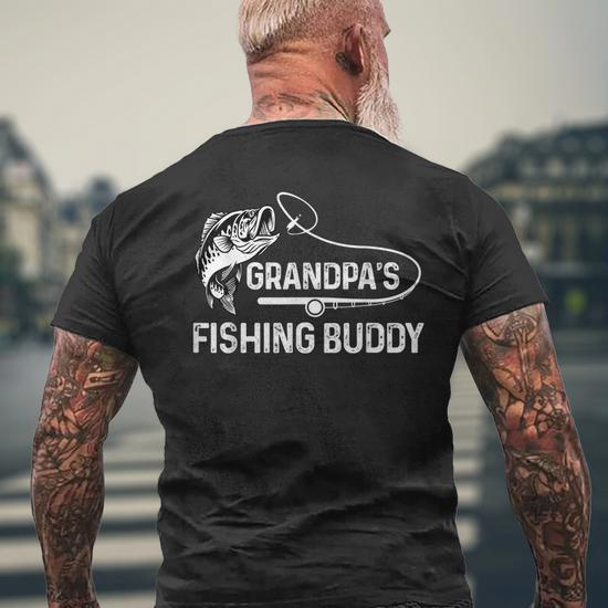 Grandpas Fishing Buddy Cool Father-Son Team Young Fisherman Mens Back Print  T-shirt