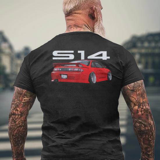 JDM Car S13 240 Stanced Ultra Red Drift Machine T-Shirt - Back View 2