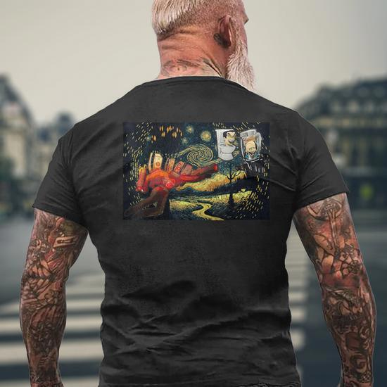 Starry Night Skibidi Toilet Costume Speaker Man Men's T-shirt Back Print